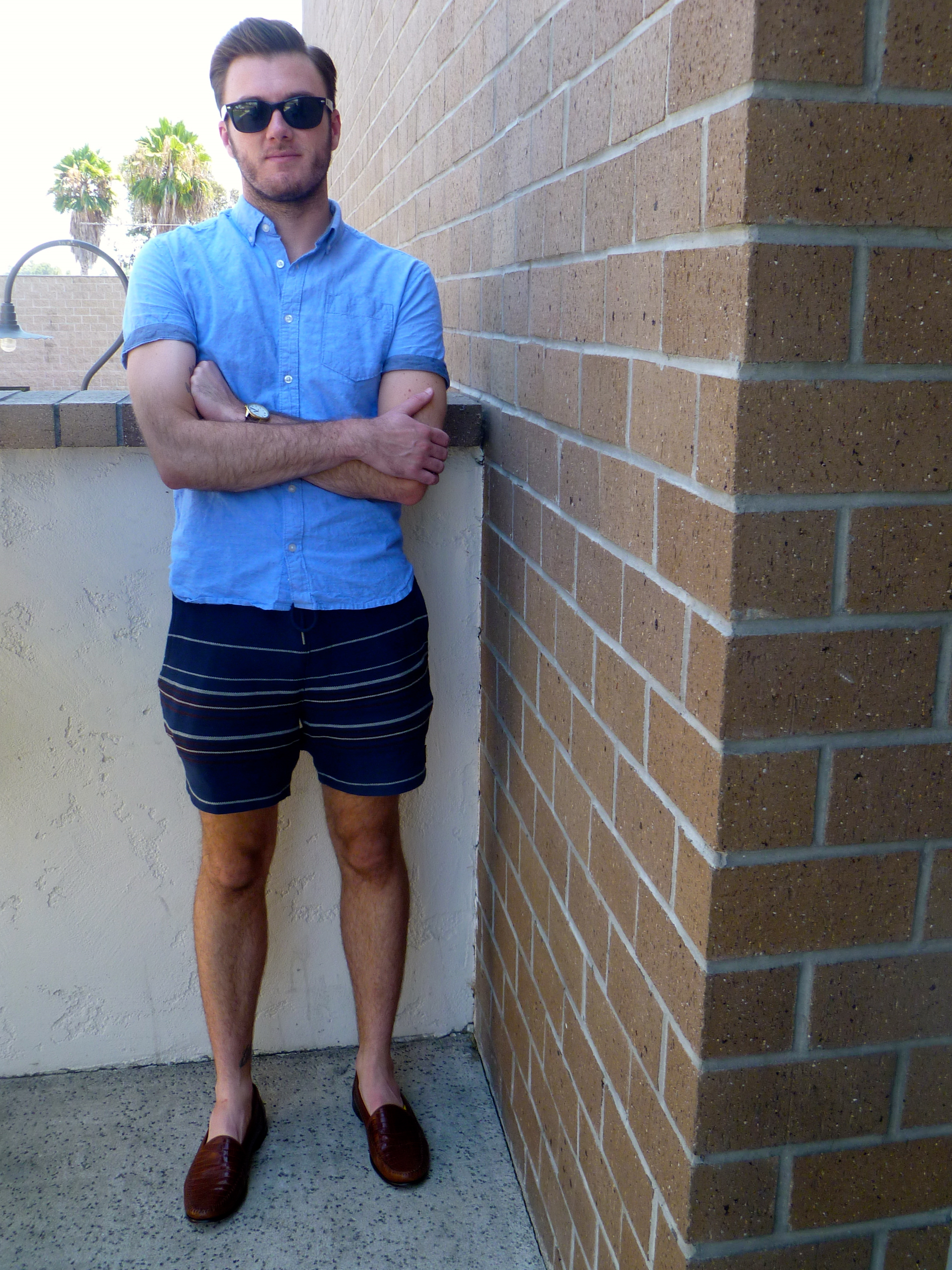 penny loafers and shorts